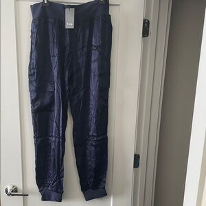 Fate Midnight Blue & Black Satin Joggers with Cargo Pockets (2 Pair)